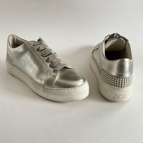 AGL Attilio Giusti Lembrodi Leather Platform Sneaker Faux Pearl Embellished 39.5 - Picture 3 of 12